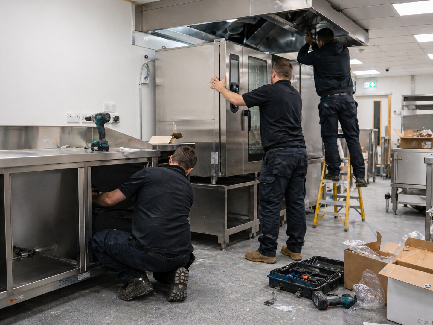 Our certified engineers installing a commercial combi oven during a kitchen fit-out